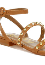 Load image into Gallery viewer, Flippity Studded Ankle Strap Flat Sandals
