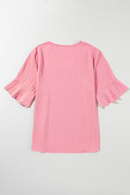 Load image into Gallery viewer, Peach Blossom Ruffled Half Sleeve V Neck Textured Plus Top
