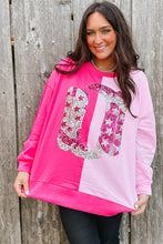 Load image into Gallery viewer, Pink Color Block Sequined Cowgirl Boots Graphic Sweatshirt
