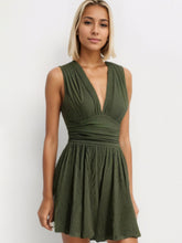 Load image into Gallery viewer, Ruched Plunge Sleeveless Romper
