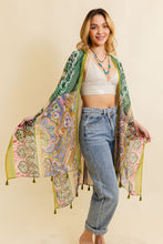 Load image into Gallery viewer, Paisley Print Open Front Kimono w/ Cinched Arms
