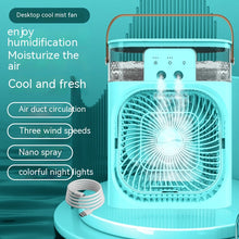 Load image into Gallery viewer, New Charging Version 3 In 1 Air Humidifier Cooling Fan LED Night Light Water Mist Humidification Fan Spray Electric Fan
