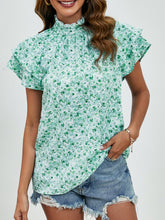 Load image into Gallery viewer, Ditsy Floral Mock Neck Flounce Sleeve Blouse
