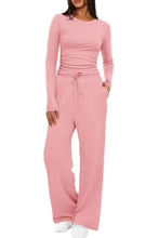 Load image into Gallery viewer, 2 pc Set - Women&#39;s Suit Autumn / Winter -Long Sleeve Top + High Waisted Wide Leg Pants - Solid Color Sportswear Casual Suit
