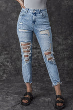 Load image into Gallery viewer, Sky Blue Acid Wash Distressed Slim Fit Jeans
