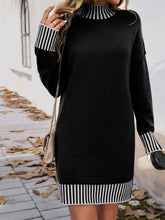 Load image into Gallery viewer, Striped Mock Neck Long Sleeve Sweater Dress
