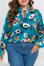 Load image into Gallery viewer, Womens Plus Size - Sky Blue Floral Print V Neck Blouse - Sizes 1X-3X
