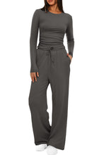 Load image into Gallery viewer, 2 pc Set - Women&#39;s Suit Autumn / Winter -Long Sleeve Top + High Waisted Wide Leg Pants - Solid Color Sportswear Casual Suit
