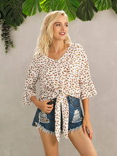 Load image into Gallery viewer, Tied Printed Button Up V-Neck Blouse
