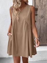 Load image into Gallery viewer, Ruched V-Neck Sleeveless Mini Dress
