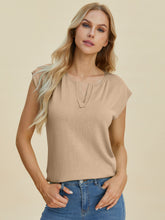 Load image into Gallery viewer, Double Take Full Size Notched Cap Sleeve Knit Top
