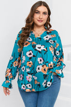 Load image into Gallery viewer, Womens Plus Size - Sky Blue Floral Print V Neck Blouse - Sizes 1X-3X
