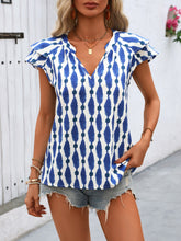 Load image into Gallery viewer, Ruffled Printed Notched Cap Sleeve Blouse
