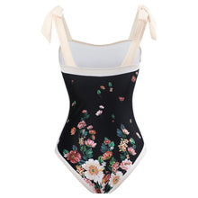 Load image into Gallery viewer, 2pc - Black Floral V-Neck Swimsuit &amp; Wrap Ti Amo I love you
