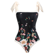 Load image into Gallery viewer, 2pc - Black Floral V-Neck Swimsuit &amp; Wrap Ti Amo I love you
