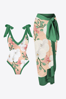 2pc - Floral V-Neck Two-Piece Swim Set Ti Amo I love you