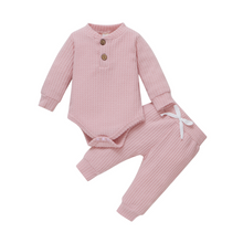 Load image into Gallery viewer, 2pc Set - 10 Colors -  Infant Newborn Baby - Girl / Boy - Spring / Autumn - Ribbed/Plaid Solid Clothes Long Sleeve Sets -  Bodysuits + Elastic Pants Ti Amo I love you
