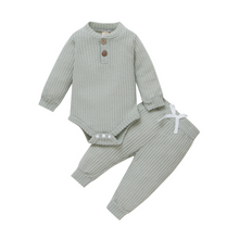 Load image into Gallery viewer, 2pc Set - 10 Colors -  Infant Newborn Baby - Girl / Boy - Spring / Autumn - Ribbed/Plaid Solid Clothes Long Sleeve Sets -  Bodysuits + Elastic Pants Ti Amo I love you
