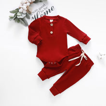 Load image into Gallery viewer, 2pc Set - 10 Colors -  Infant Newborn Baby - Girl / Boy - Spring / Autumn - Ribbed/Plaid Solid Clothes Long Sleeve Sets -  Bodysuits + Elastic Pants Ti Amo I love you
