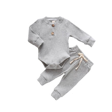 Load image into Gallery viewer, 2pc Set - 10 Colors -  Infant Newborn Baby - Girl / Boy - Spring / Autumn - Ribbed/Plaid Solid Clothes Long Sleeve Sets -  Bodysuits + Elastic Pants Ti Amo I love you
