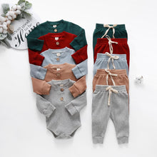 Load image into Gallery viewer, 2pc Set - 10 Colors -  Infant Newborn Baby - Girl / Boy - Spring / Autumn - Ribbed/Plaid Solid Clothes Long Sleeve Sets -  Bodysuits + Elastic Pants Ti Amo I love you
