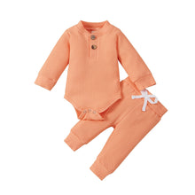 Load image into Gallery viewer, 2pc Set - 10 Colors -  Infant Newborn Baby - Girl / Boy - Spring / Autumn - Ribbed/Plaid Solid Clothes Long Sleeve Sets -  Bodysuits + Elastic Pants Ti Amo I love you
