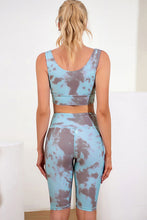 Load image into Gallery viewer, 2pc Set - 2 Colors - Tie-Dye V-Neck Sports Bra and Biker Shorts Set Ti Amo I love you
