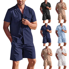 Load image into Gallery viewer, 2pc Set - 5 Colors - Mens - Lapel Collar Short Sleeve Shirt Set With Pockets Loose Casual Shirt And Shorts Summer Ti Amo I love you
