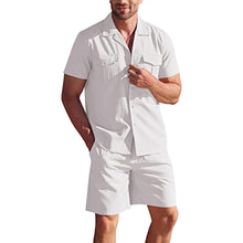 Load image into Gallery viewer, 2pc Set - 5 Colors - Mens - Lapel Collar Short Sleeve Shirt Set With Pockets Loose Casual Shirt And Shorts Summer Ti Amo I love you
