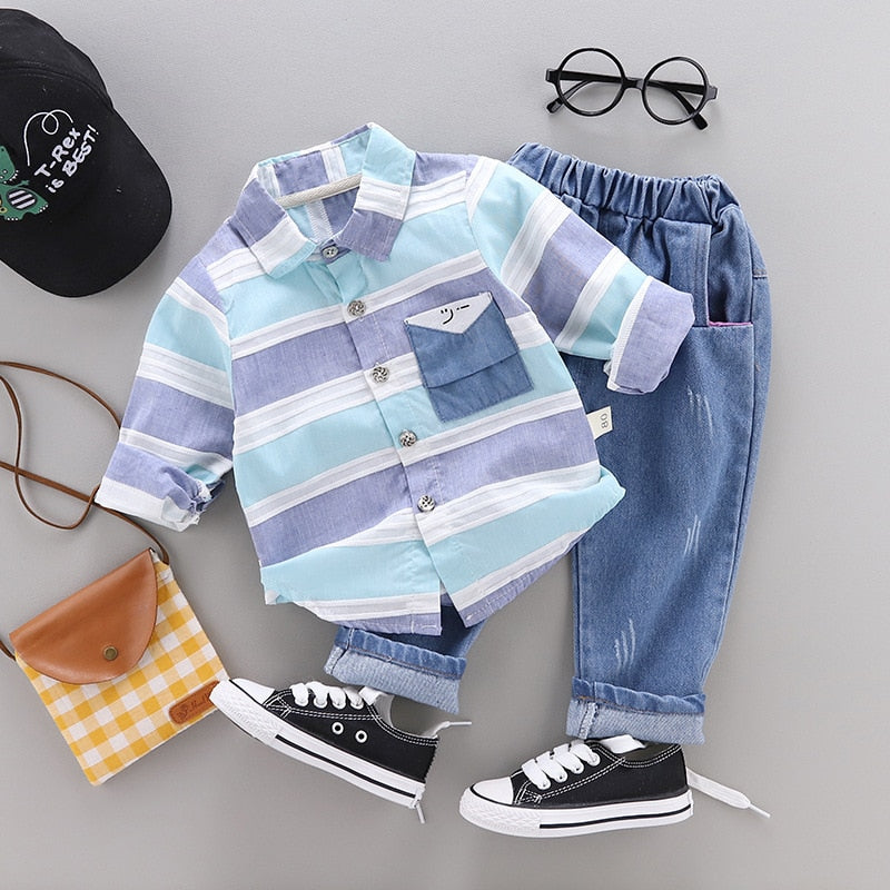 2pc Set - Baby / Toddler - Boys clothes Striped Shirt + Jeans Ti Amo I love you