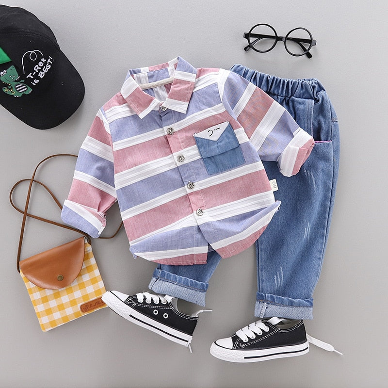 2pc Set - Baby / Toddler - Boys clothes Striped Shirt + Jeans Ti Amo I love you