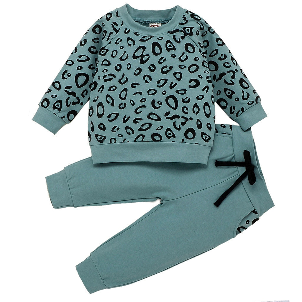 2pc Set - Baby / Toddler -  Leopard T-shirt Sweatshirt + Pants Ti Amo I love you