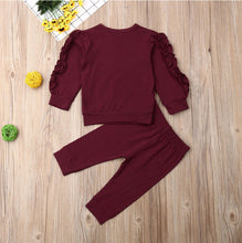 Load image into Gallery viewer, 2pc Set - Newborn Baby - Girls - Solid Long Sleeve Ruffled Top+ Pants -  Outfits Clothes Set Ti Amo I love you
