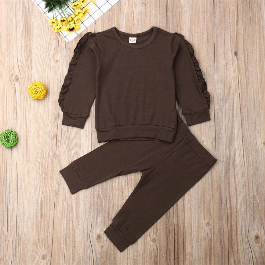 2pc Set - Newborn Baby - Girls - Solid Long Sleeve Ruffled Top+ Pants -  Outfits Clothes Set Ti Amo I love you