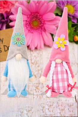 2pc Set - Pink / Gray - Floral Pointed Hat Faceless Gnomes Ti Amo I love you