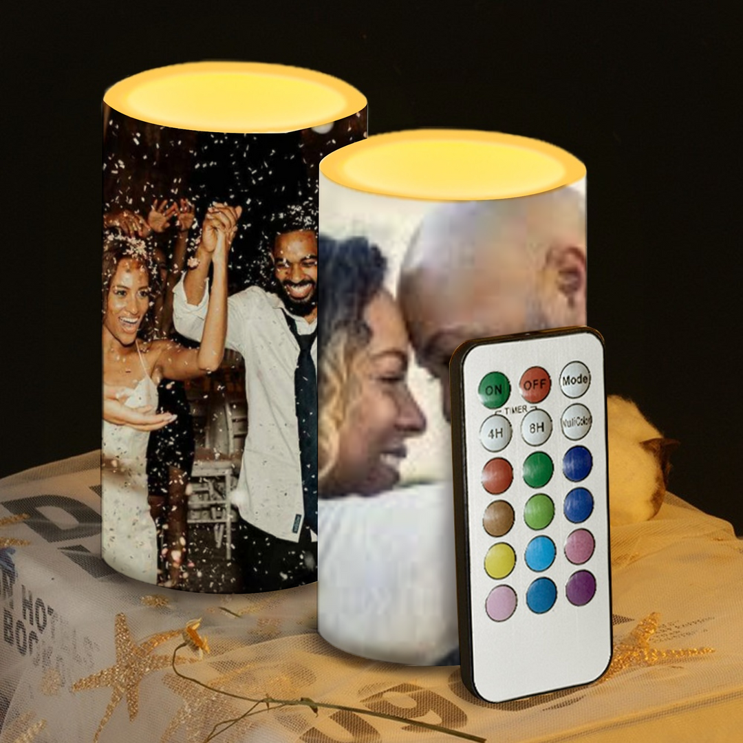 2pc - Your Custom - Personalized Flameless Pillar Candles with Remote Candle-shaped lamps [No Battery] Ti Amo I love you