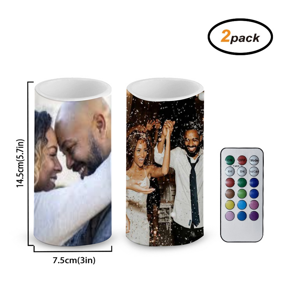 2pc - Your Custom - Personalized Flameless Pillar Candles with Remote Candle-shaped lamps [No Battery] Ti Amo I love you