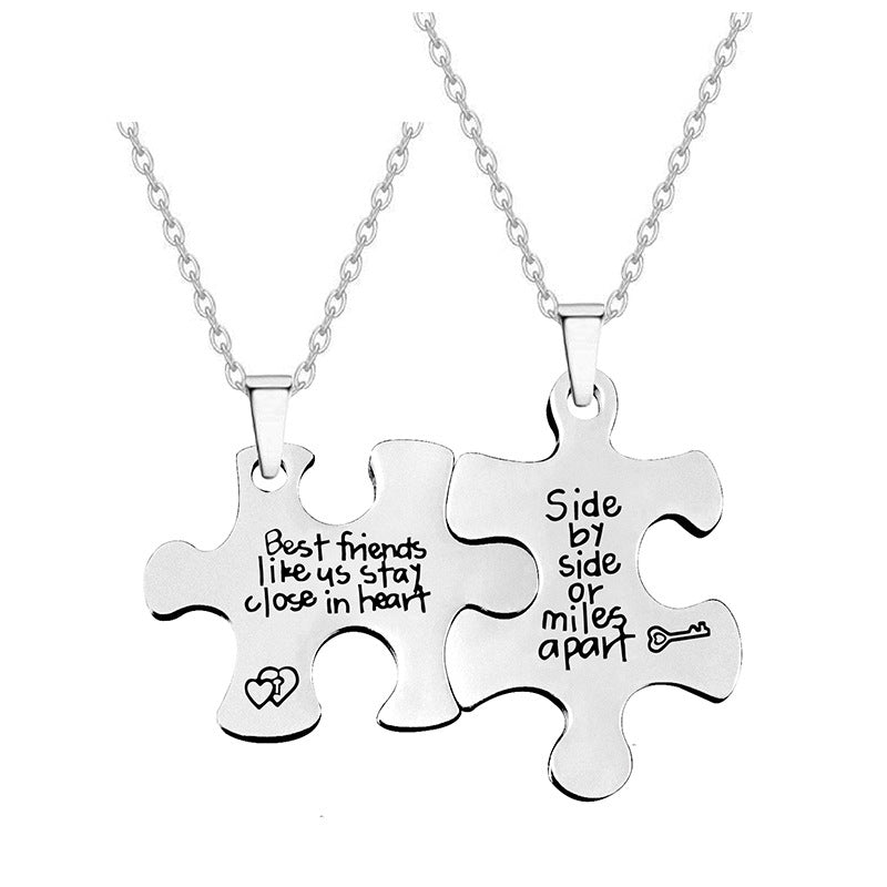 2pc set - Stainless Steel Jigsaw Puzzle Necklaces Ti Amo I love you