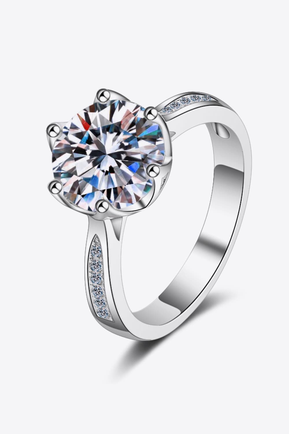 3 Carat Moissanite Rhodium-Plated Side Stone Ring Ti Amo I love you