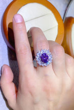 Load image into Gallery viewer, 3 Carat Purple Ovel Moissanite 925 Sterling Silver Platinum-Plated Ring with Zircon Accent Stones Ti Amo I love you
