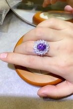 Load image into Gallery viewer, 3 Carat Purple Ovel Moissanite 925 Sterling Silver Platinum-Plated Ring with Zircon Accent Stones Ti Amo I love you
