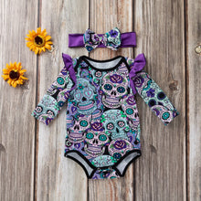 Load image into Gallery viewer, 3 Colors - 2pc - Baby Long Sleeve Skull Bodysuit Onesie with Headband Ti Amo I love you
