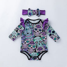 Load image into Gallery viewer, 3 Colors - 2pc - Baby Long Sleeve Skull Bodysuit Onesie with Headband Ti Amo I love you
