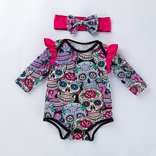 Load image into Gallery viewer, 3 Colors - 2pc - Baby Long Sleeve Skull Bodysuit Onesie with Headband Ti Amo I love you
