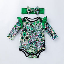 Load image into Gallery viewer, 3 Colors - 2pc - Baby Long Sleeve Skull Bodysuit Onesie with Headband Ti Amo I love you
