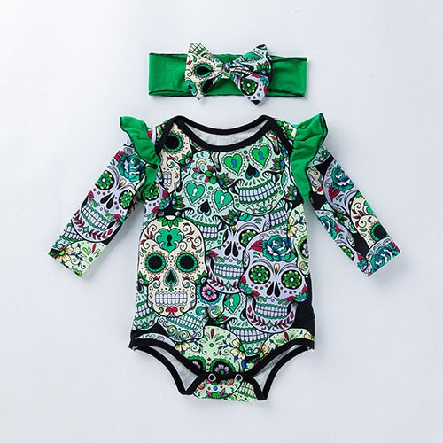 3 Colors - 2pc - Baby Long Sleeve Skull Bodysuit Onesie with Headband Ti Amo I love you