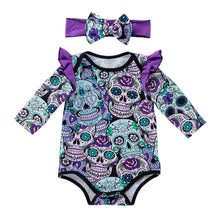 Load image into Gallery viewer, 3 Colors - 2pc - Baby Long Sleeve Skull Bodysuit Onesie with Headband Ti Amo I love you
