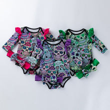 Load image into Gallery viewer, 3 Colors - 2pc - Baby Long Sleeve Skull Bodysuit Onesie with Headband Ti Amo I love you
