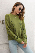 Load image into Gallery viewer, 3 Colors - Cat Pattern Round Neck Long Sleeve Pullover Sweater Ti Amo I love you
