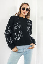 Load image into Gallery viewer, 3 Colors - Cat Pattern Round Neck Long Sleeve Pullover Sweater Ti Amo I love you
